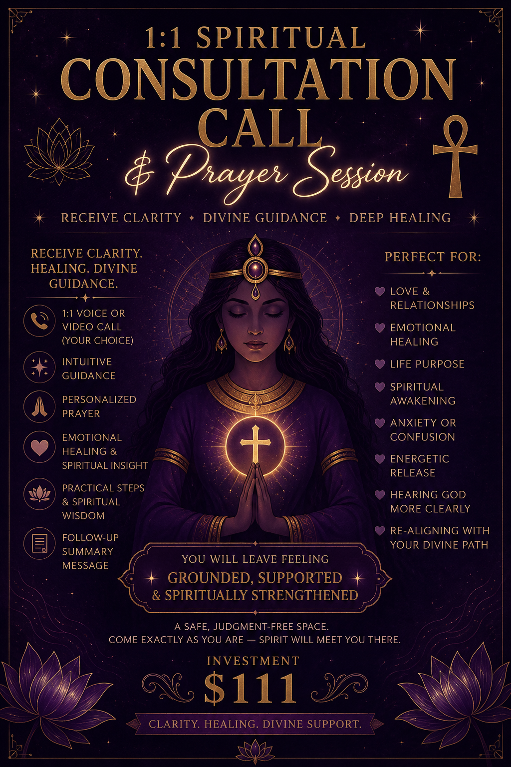 Consultation Call and Prayer Session 111 Spiritual Guidance Healing Support Intuitive Coaching