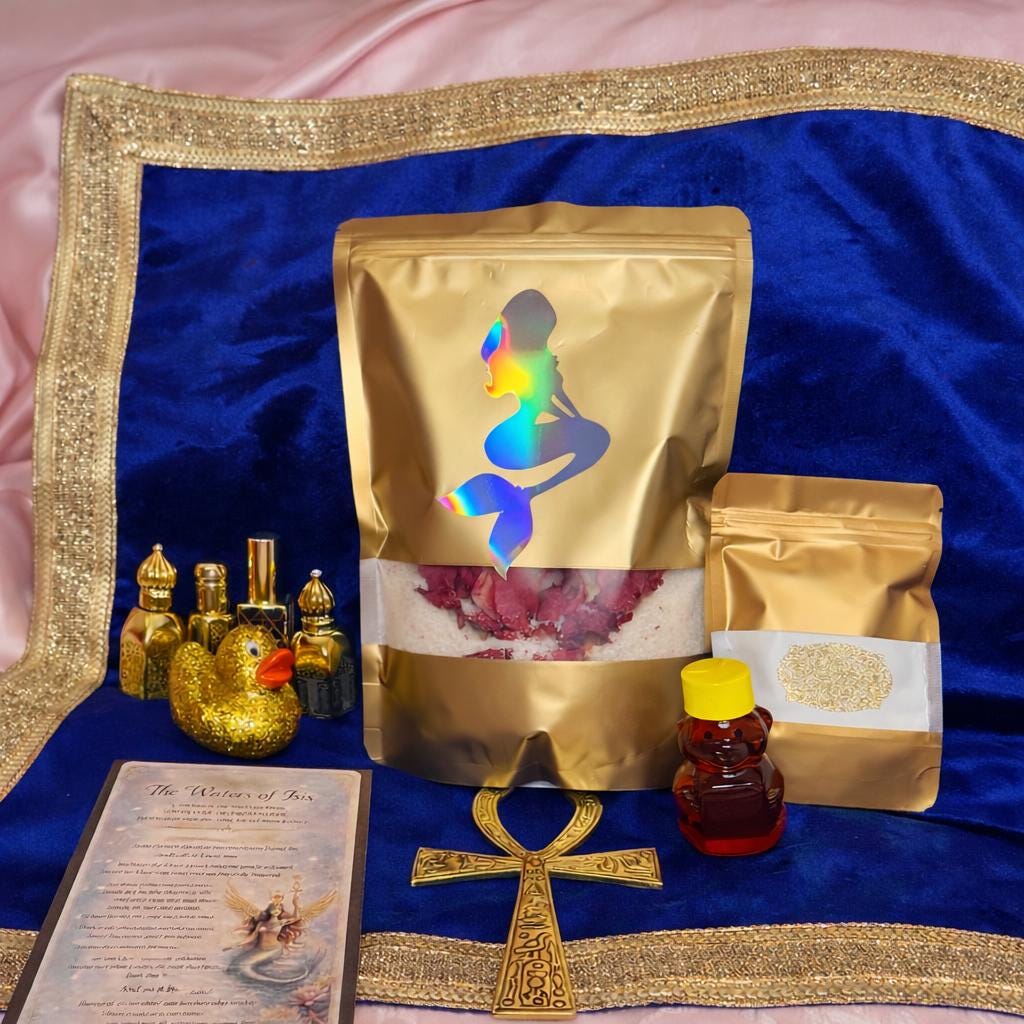 Cleopatra Goddess Bath Ritual Kit~ Milk Rose Soak, Glow Oil, Anointing Perfume, Mist